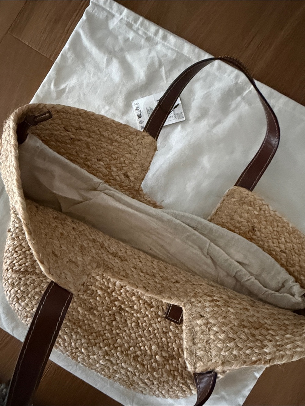 Zara Woven Straw Tote Bag with Brown Leather Handles - Picture 3 of 8